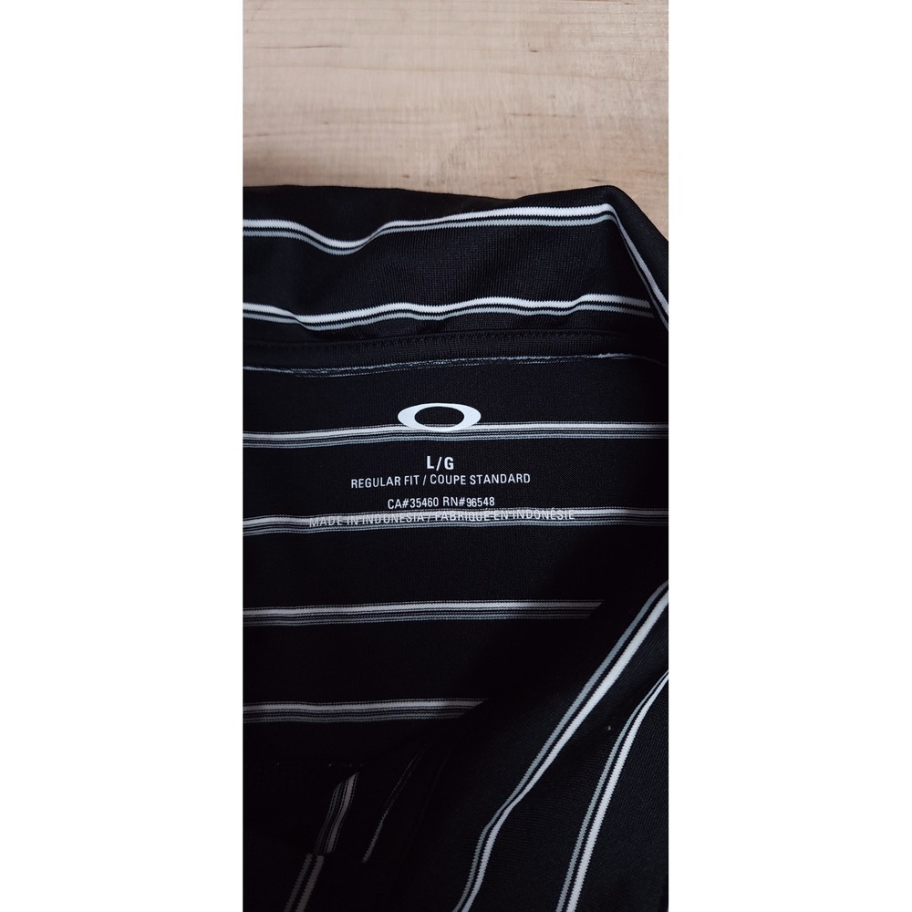 Oakley Polo Golf Shirt Size Large Regular Fit Short Sleeve Black Stripe - Picture 4 of 6